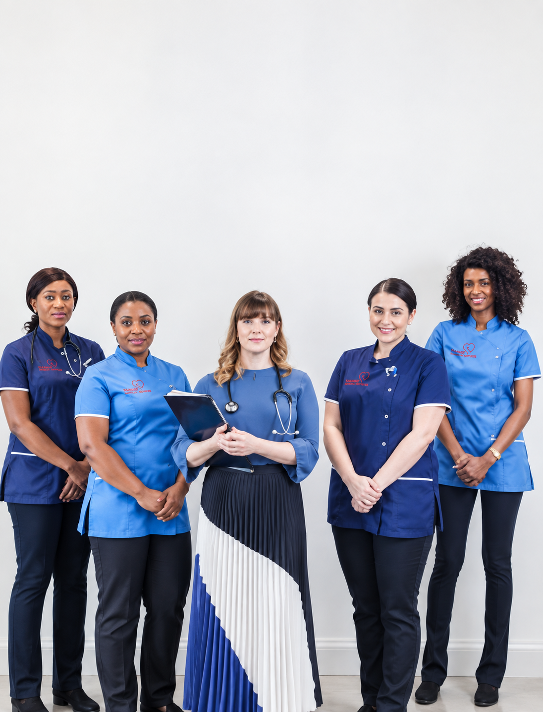 Saannie staffing agency team in uniform, ready for placement